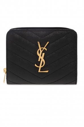 ★Saint Laurent★ Mini Monogram Open Card Holder Black Gold SAINT LAURENT YSL Monogram Fragments Leather Zippered Card